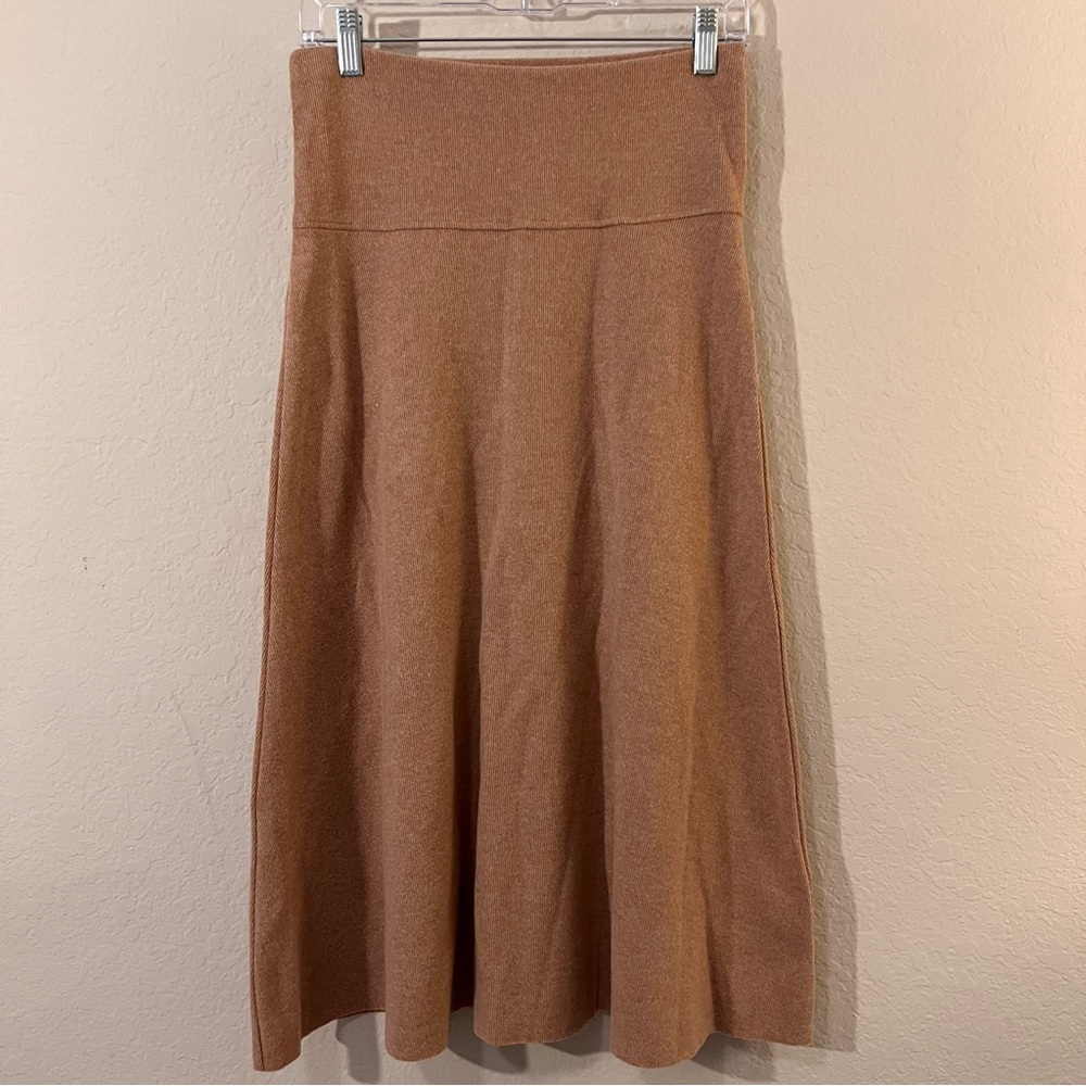 Zara Tan Soft Flare Midi Knit Skirt Size S Elastic Waist New With Tags NWT